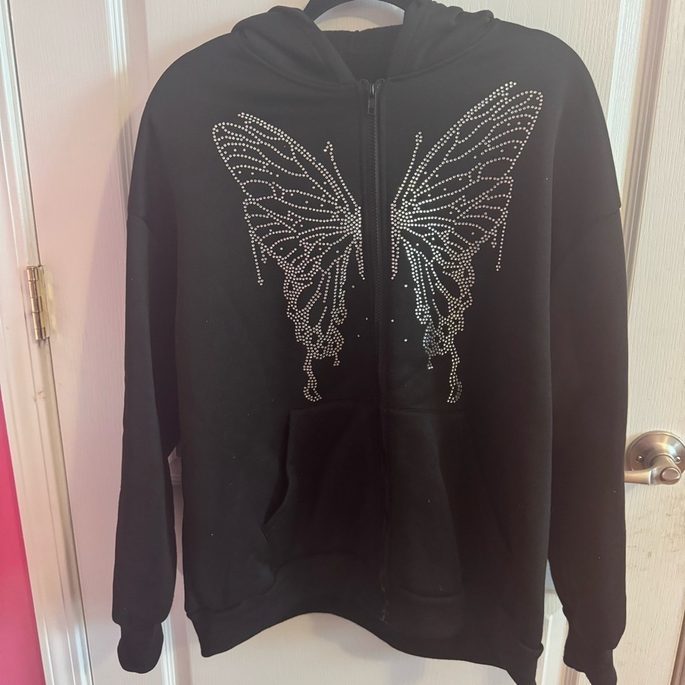 rhinestone butterfly black jacket